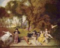 Reunion en plein air Jean Antoine Watteau classique rococo